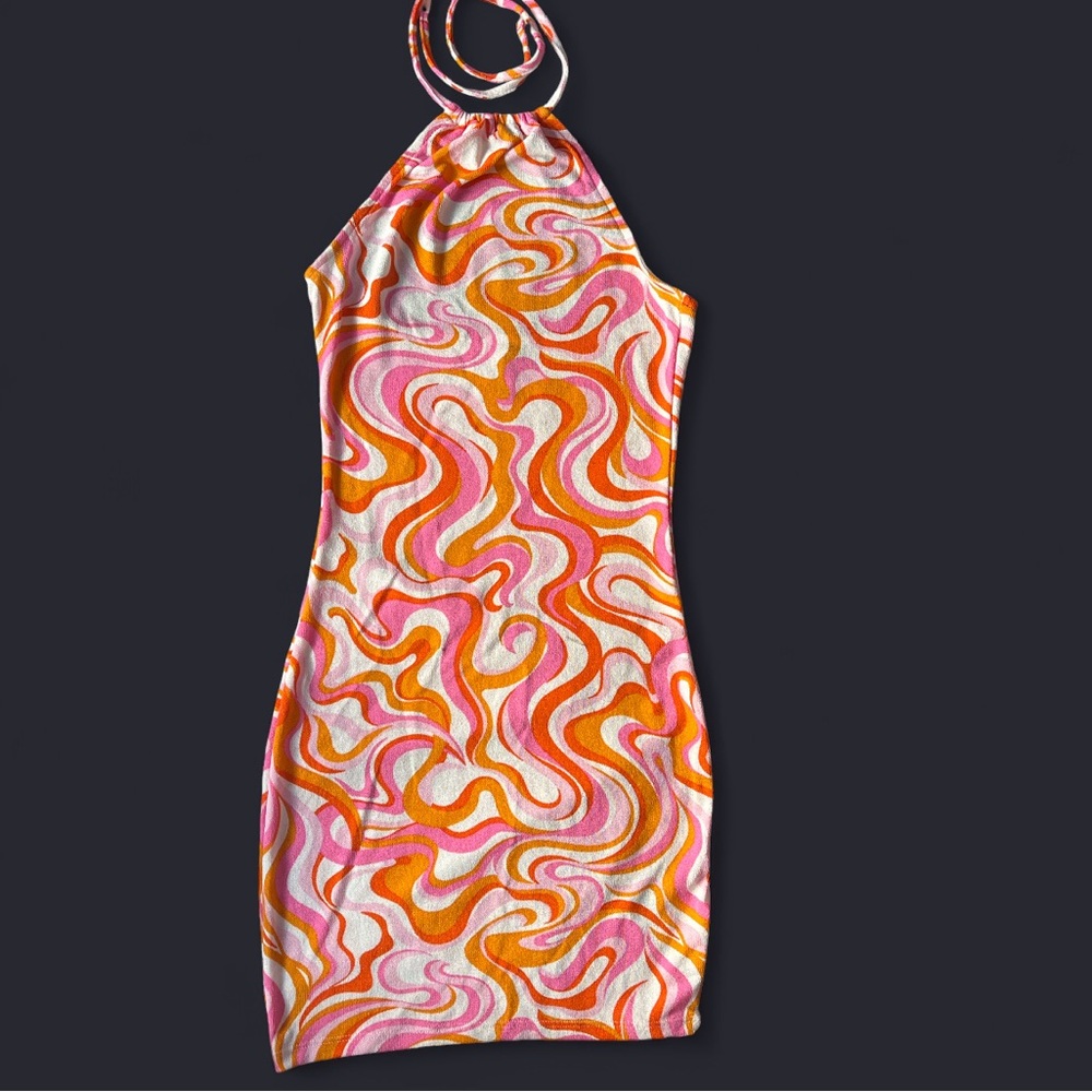 H&M Orange Pink Bodycon Halter Dress